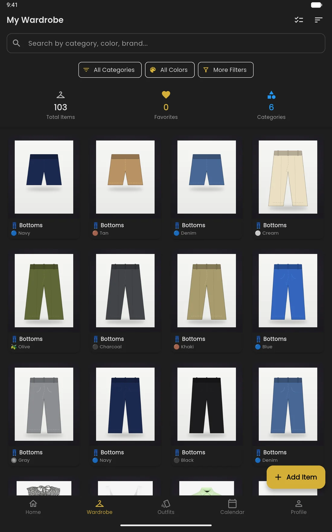 Android tablet: the wardrobe grid fills the wider screen