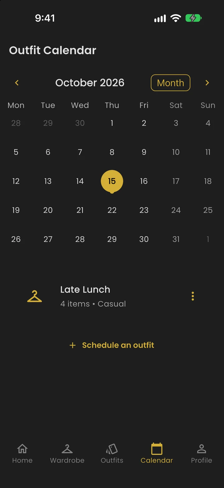 Outfit calendar with a planned look and reminder