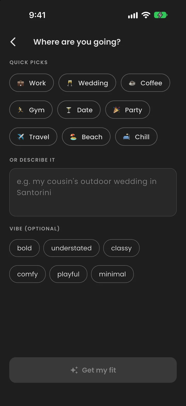 What should I wear: describe the occasion or pick a preset